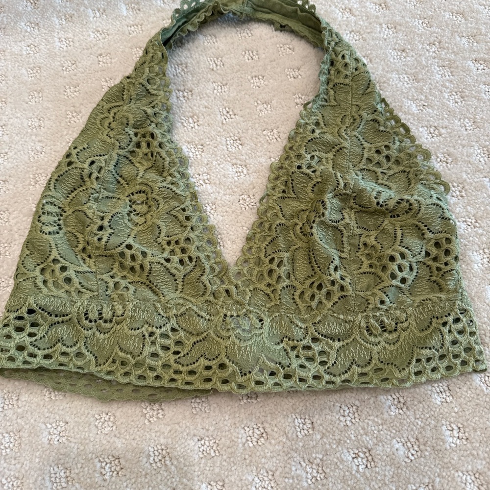 Zenana Outfitters Olive Green Lace Halter Bralette Medium - Picture 2 of 4
